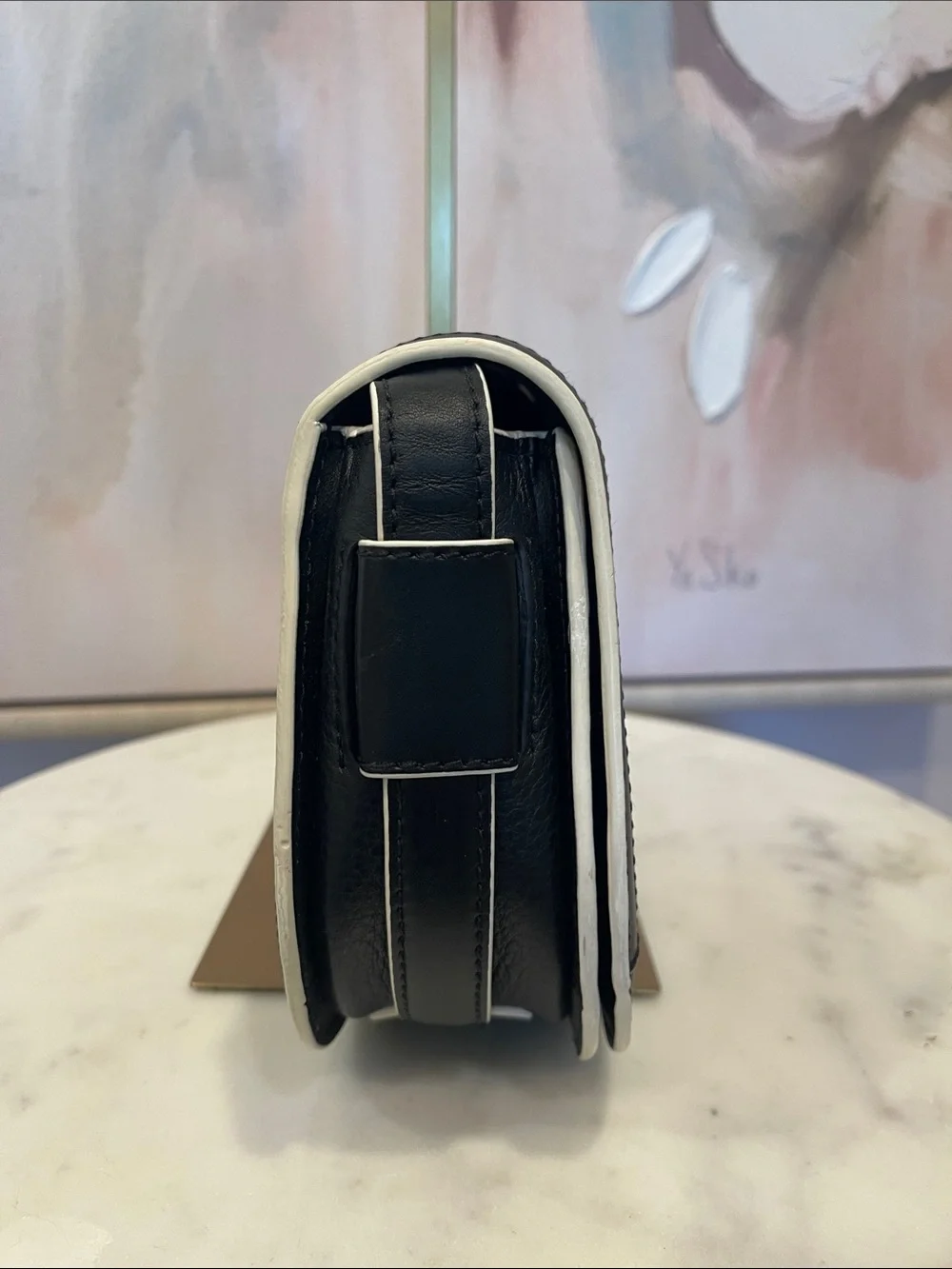 Tory Burch Black and White Laser-Cut Crossbody Saddle Bag